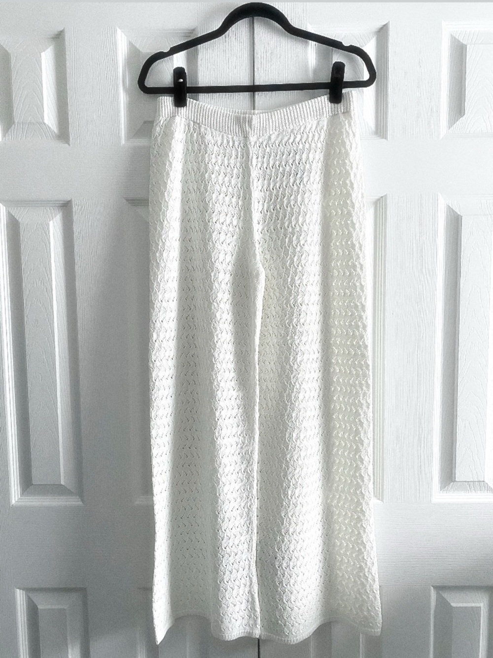 ZARA WOVEN POINTELLE KNIT HIGH RISE WIDE LEG PULL ON PANTS RESORT Off White M